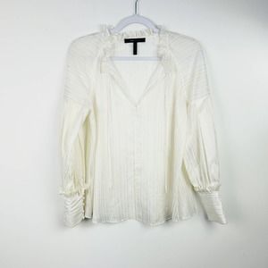 BCBGMaxAzria Ivory Cream Dressy Blouse w/ Gold Silver Metallic Stripes  Size XS
